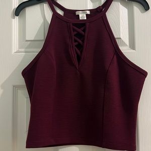 burgundy cropped halter neck tank